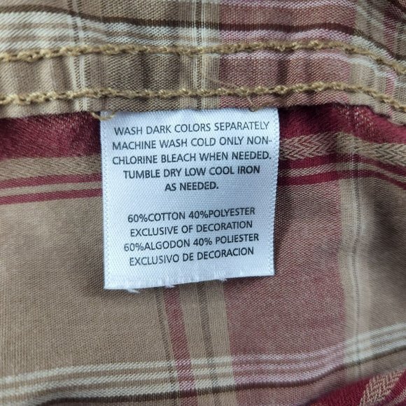 Mossy Oak Mens Western Shirt Pearl Snap Red Tan Plaid XXL Cotton Poly Button Up - Picture 6 of 6